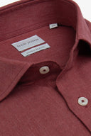 Camicia Herringbone misto lino rosso mattone slim-Dan John