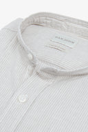 Camicia coreana a righe misto lino sabbia