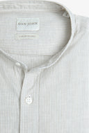Camicia coreana a righe misto lino sabbia