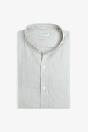 Camicia coreana a righe misto lino sabbia