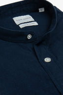 Camicia coreana misto lino blu