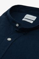 Camicia coreana misto lino blu