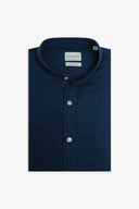 Camicia coreana misto lino blu