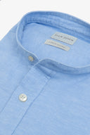 Camicia coreana misto lino celeste