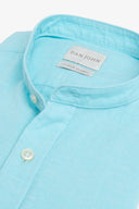 Camicia coreana misto lino turchese