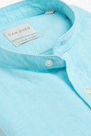 Camicia coreana misto lino turchese