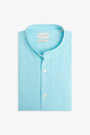 Camicia coreana misto lino turchese