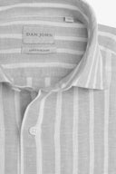 Camicia misto lino a righe grigio chiaro slim