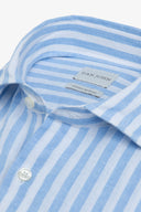 Camicia misto lino a righe slim celeste-Dan John