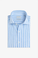Camicia misto lino a righe slim celeste-Dan John