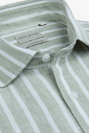 Camicia misto lino righe salvia slim