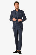 Giacca da abito gessata fiammata blu slim-Dan John
