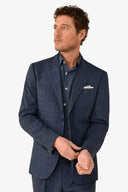 Giacca da abito gessata fiammata blu slim-Dan John