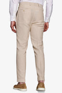 Pantaloni da abito misto lino Herringbone sabbia
