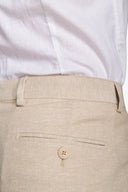 Pantaloni da abito misto lino Herringbone sabbia