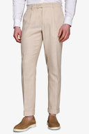 Pantaloni da abito misto lino Herringbone sabbia