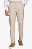 Pantaloni da abito misto lino Herringbone sabbia
