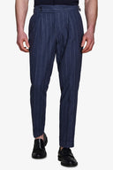 Pantaloni misto lino gessati blu-Dan John
