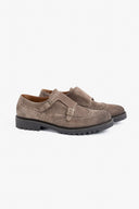 Scarpa doppia fibbia in suede taupe