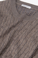 Maglia girocollo treccia tortora