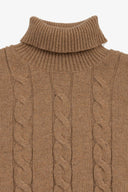 Maglia dolcevita a treccia cammello