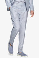 Pantaloni da abito gessati celeste